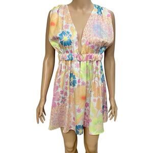 Beach Bunny Charis Swim Cover Up Dress Medium Mod Retro Floral Mini Flared